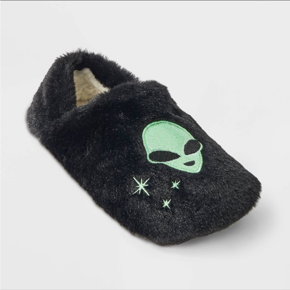 Women's Alien Glitter Embroidered Halloween Faux Fur Slipper Socks with Grippers